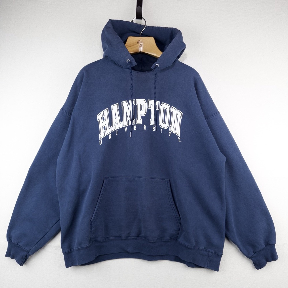 90's Vtg Hampton University Heavyweight Hoodie Men's XL Blue HBCU *Read